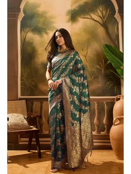 Suha - Classic Green Banarasi Silk Saree with Unstitched Blouse