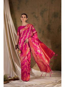 Suha - Gorgeous Pink Banarasi Silk Saree with Unstitched Blouse