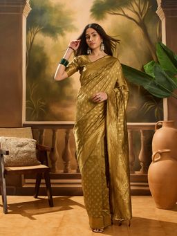 Suha - Green Banarasi Silk Saree with Unstitched Blouse