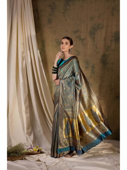 Suha - Sky Blue Banarasi Silk Saree with Unstitched Blouse