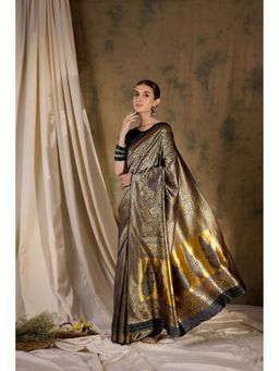 Suha - Black Banarasi Silk Saree with Unstitched Blouse