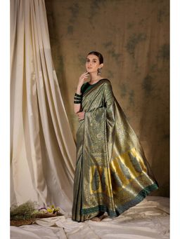Suha - Radiant Green Banarasi Silk Saree with Unstitched Blouse