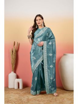 Suha - Petrol Blue Gold Crush Saree with Unstitched Blouse
