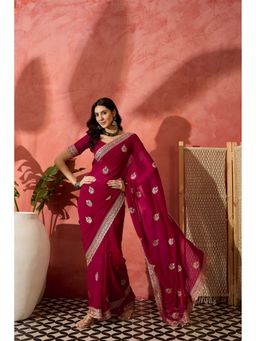 Suha - Rani Pink Georgette Saree with Unstitched Blouse