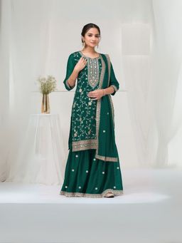 Odette - Green Silk Blend Embroidered Semi-Stitched Kurta with Bottom and Dupatta