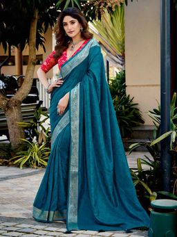 MEENA BAZAAR - Woven Blue Art Silk Saree with Unstitched Blouse