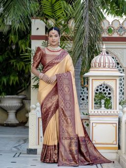 MEENA BAZAAR - Zari Woven Gold Art Silk Saree with Unstitched Blouse