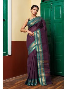 Unnati Silks - Purple Pure Pavani Handcrafted Kanchi Cotton Saree Without Blouse