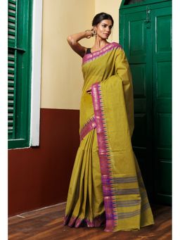 Unnati Silks - Beige Pure Pavani Handcrafted Kanchi Cotton Saree Without Blouse