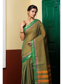 Unnati Silks - Green Pure Pavani Handcrafted Kanchi Cotton Saree Without Blouse