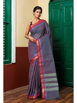 Unnati Silks - Peacock Green Pure Pavani Handcrafted Kanchi Cotton Saree Without Blouse
