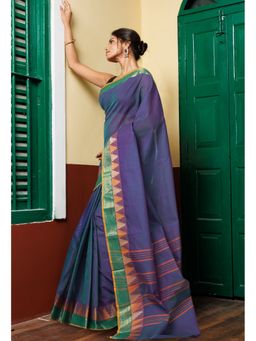 Unnati Silks - Blue Pure Pavani Handcrafted Kanchi Cotton Saree Without Blouse