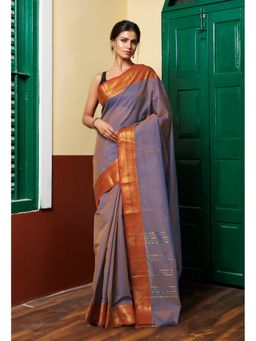 Unnati Silks - Copper Orange Pure Pavani Handcrafted Kanchi Cotton Saree Without Blouse