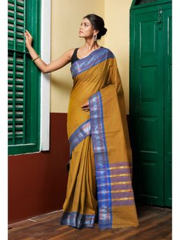 Unnati Silks - Mustard Yellow Pure Pavani Handcrafted Kanchi Cotton Saree Without Blouse