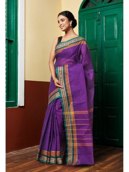 Unnati Silks - Purple Pure Pavani Handcrafted Kanchi Cotton Saree Without Blouse