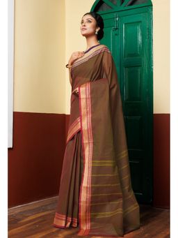 Unnati Silks - Olive Green Pure Pavani Handcrafted Kanchi Cotton Saree Without Blouse