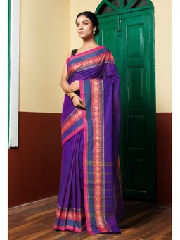 Unnati Silks - Purple Pure Pavani Handcrafted Kanchi Cotton Saree Without Blouse