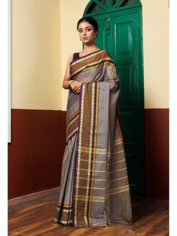 Unnati Silks - Grey Pure Pavani Handcrafted Kanchi Cotton Saree Without Blouse