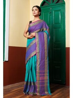 Unnati Silks - Peacock Blue Pure Pavani Handcrafted Kanchi Cotton Saree Without Blouse