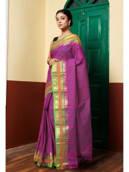 Unnati Silks - Purple Pure Pavani Handcrafted Kanchi Cotton Saree Without Blouse
