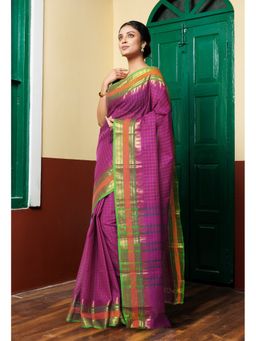 Unnati Silks - Purple Pure Pavani Handcrafted Kanchi Cotton Saree Without Blouse