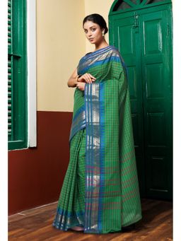 Unnati Silks - Green Pure Pavani Handcrafted Kanchi Cotton Saree Without Blouse