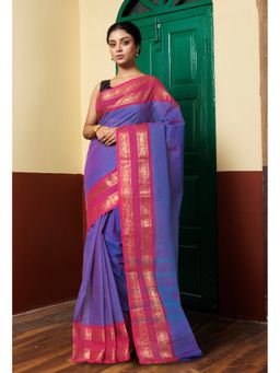 Unnati Silks - Blue Pure Pavani Handcrafted Kanchi Cotton Saree Without Blouse