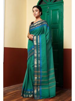 Unnati Silks - Green Pure Pavani Handcrafted Kanchi Cotton Saree Without Blouse