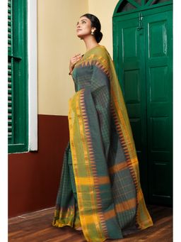 Unnati Silks - Peacock Green Pure Pavani Handcrafted Kanchi Cotton Saree Without Blouse