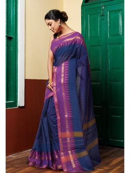Unnati Silks - Navy Blue Pure Pavani Handcrafted Kanchi Cotton Saree Without Blouse
