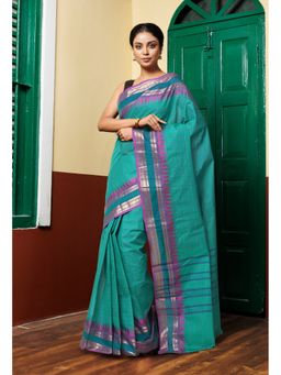 Unnati Silks - Green Pure Pavani Handcrafted Kanchi Cotton Saree Without Blouse