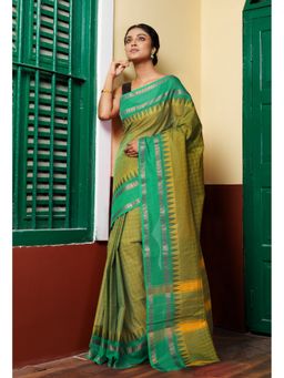 Unnati Silks - Mehndi Green Pure Pavani Handcrafted Kanchi Cotton Saree Without Blouse