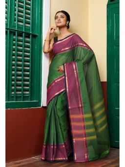 Unnati Silks - Green Pure Pavani Handcrafted Kanchi Cotton Saree Without Blouse