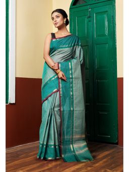 Unnati Silks - Pale Green Pure Pavani Handcrafted Kanchi Cotton Saree Without Blouse