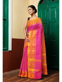 Unnati Silks - Pink Pure Pavani Handcrafted Kanchi Cotton Saree Without Blouse