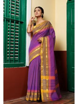 Unnati Silks - Purple Pure Pavani Handcrafted Kanchi Cotton Saree Without Blouse