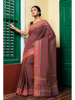 Unnati Silks - Pure Pavani Maroon Handcrafted Kanchi Cotton Saree Without Blouse