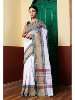 Unnati Silks - White Pure Pavani Handcrafted Kanchi Cotton Saree Without Blouse