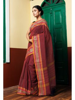 Unnati Silks - Maroon Pure Pavani Handcrafted Kanchi Cotton Saree Without Blouse
