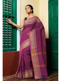Unnati Silks - Purple Pure Pavani Handcrafted Kanchi Cotton Saree Without Blouse