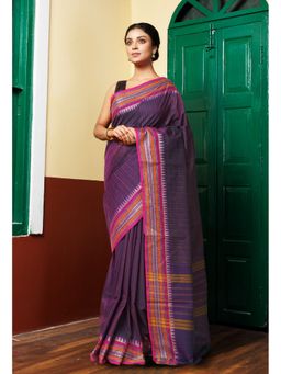 Unnati Silks - Pure Pavani Purple Handcrafted Kanchi Cotton Saree Without Blouse
