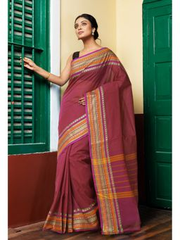 Unnati Silks - Burgundy Pure Pavani Handcrafted Kanchi Cotton Saree Without Blouse