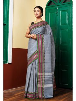 Unnati Silks - Grey Pure Pavani Handcrafted Kanchi Cotton Saree Without Blouse