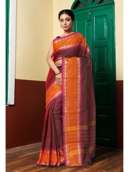 Unnati Silks - Burgundy Pure Pavani Handcrafted Kanchi Cotton Saree Without Blouse