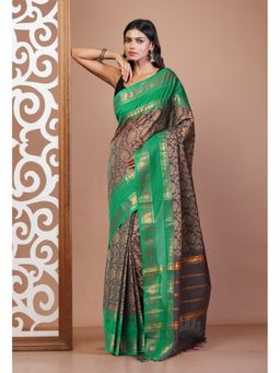 Unnati Silks - Red Pure Pavani Handcrafted Jacquard Chettinad Cotton Saree Without Blouse