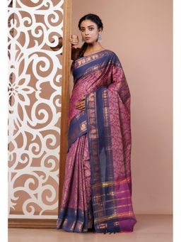 Unnati Silks - Pink Pure Pavani Handcrafted Jacquard Chettinad Cotton Saree Without Blouse