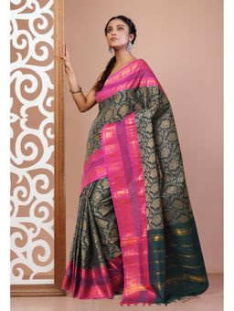 Unnati Silks - Green Pure Pavani Handcrafted Jacquard Chettinad Cotton Saree Without Blouse