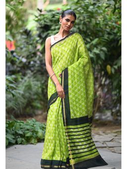 Unnati Silks - Green Pure Designer Printed Chanderi Sico Saree with Unstitched Blouse