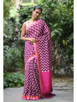 Unnati Silks - Purple and Pink Pure Designer Printed Chanderi Sico Saree with Unstitched Blouse