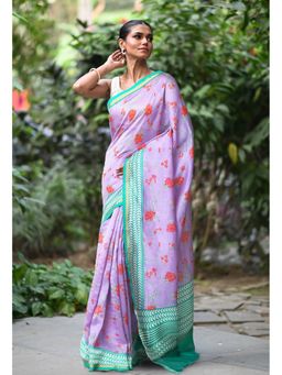 Unnati Silks - Purple Pure Designer Printed Chanderi Sico Saree with Unstitched Blouse